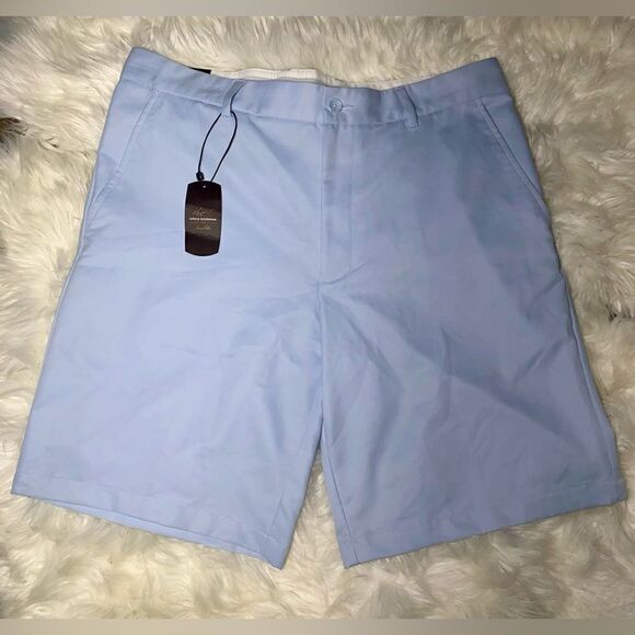 NWT Greg Norman For Tasso Elba Golf Shorts Baby Blue Plaid Size 36 NEW - Picture 1 of 6